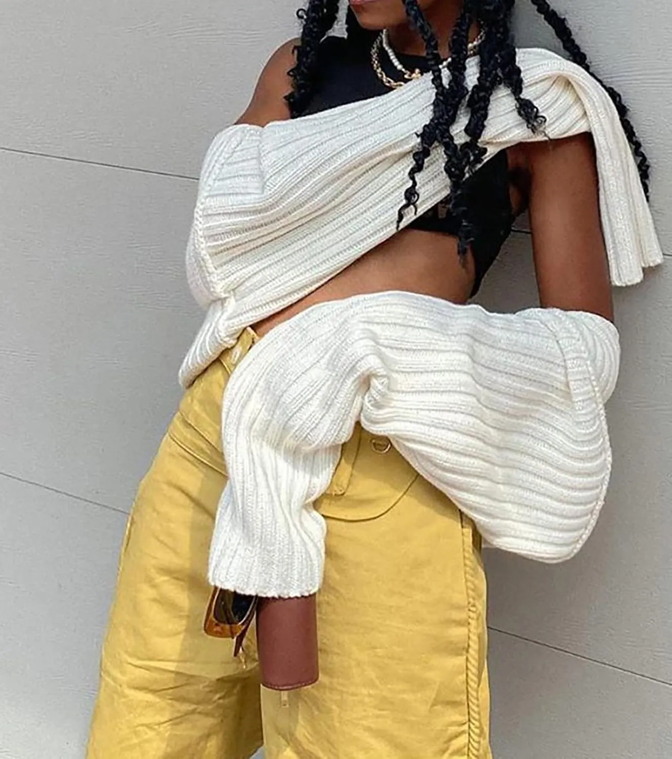 Women Long Sleeve Open Front Ribbed Knit Crop Cardigan Solid Loose Drop Shoulder Shrug Bolero Crop Sweater Top