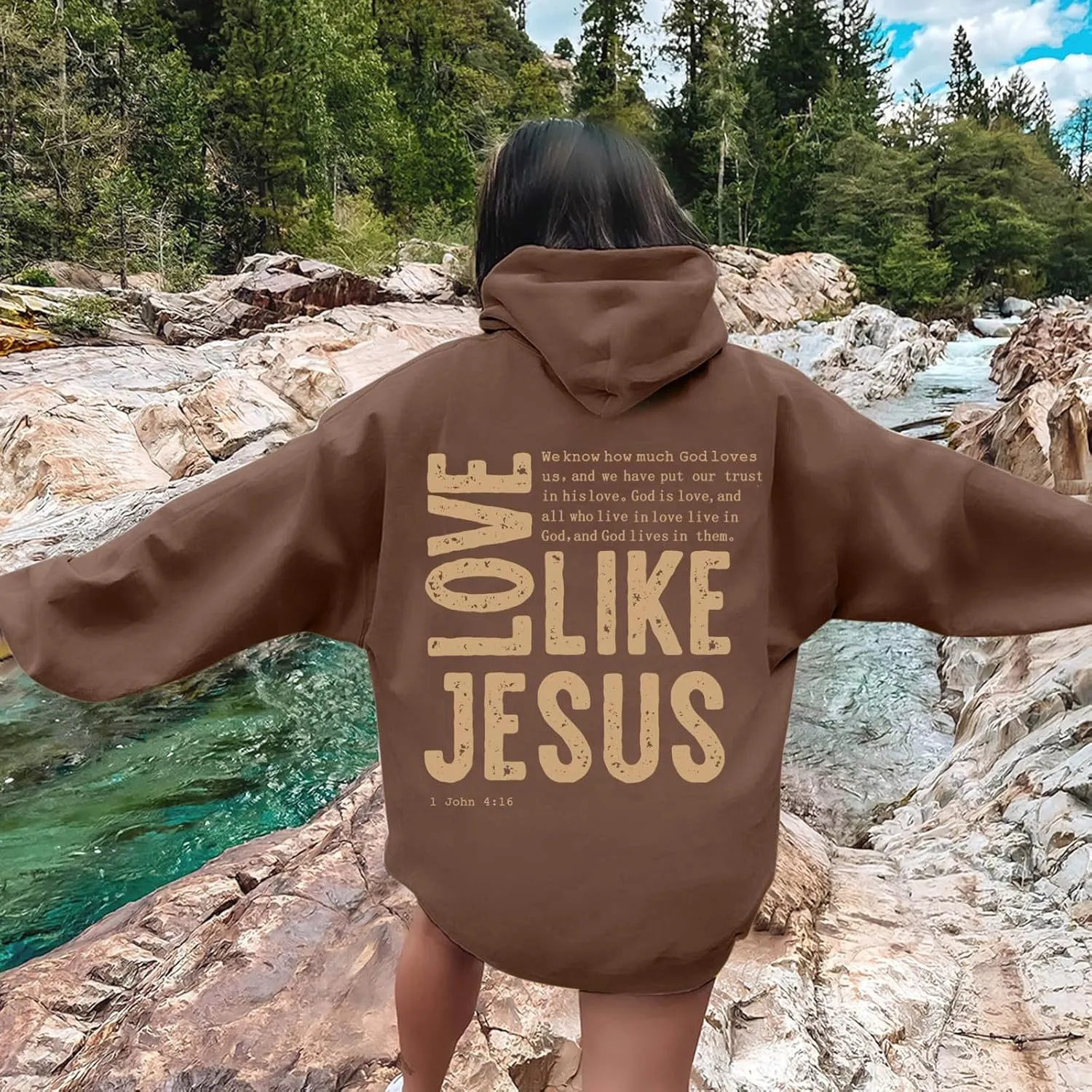 Women Love Like Jesus Religious God Jesus Sweatshirts Hooded Bible Verse Oversize Comfort Inspirational Letter Cross