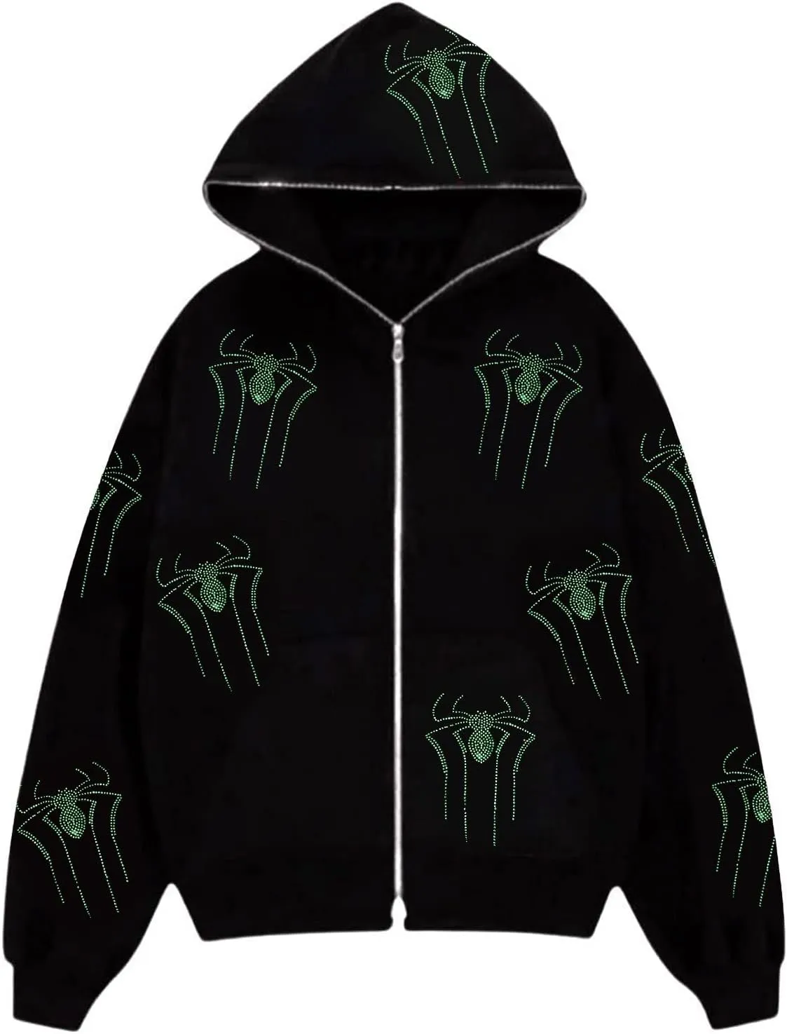Women Men Zip Up Y2k Oversized Hoodie Spider Graphic Full Zipper Sweatshirt Teen Girls Grunge Streetwear Jacket