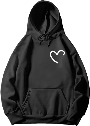 Women Oversized Solid Color Hooded Sweatshirt Casual Love Printed Hoodies With Pockets Long Tunic Trendy Pullover