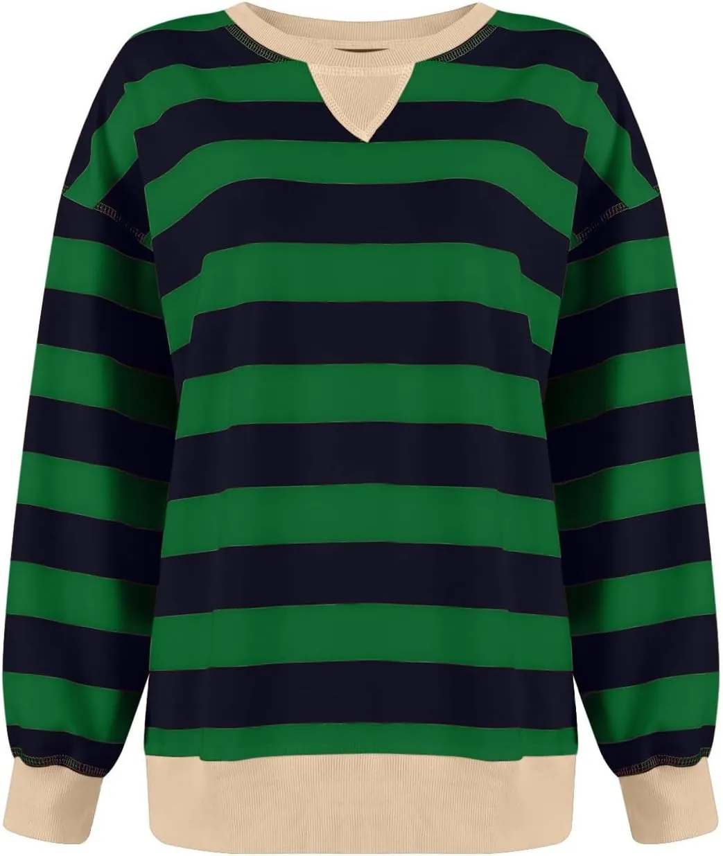 Women Oversized Sweatshirt Long Sleeve Crewneck Color Block Striped Pullover Tops