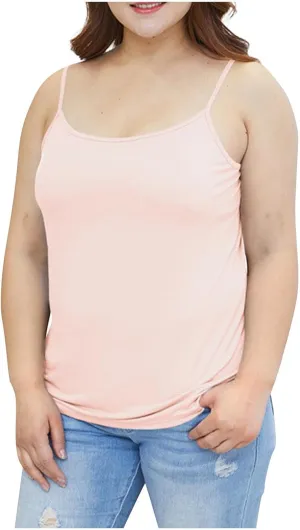 Women Plus Size Camisole Tops Spaghetti Strap Sleeveless Tops Round Neck Thin Stretchy Tanks 2025 Solid Color Blouses