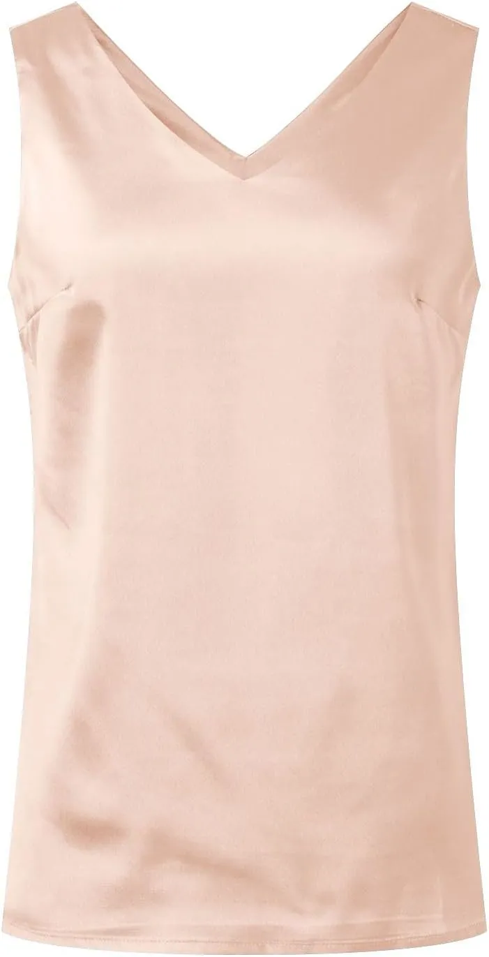 Women Silk Satin Tank Tops Sleeveless Tops Summer Basic Tank Shirt Dressy V-Neck Solid Camisole Blouses Casual Loose