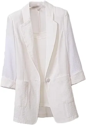 Women Spring Cotton Linen Plus Size Blazer Women Solid 3/4 Sleeve Loose Jacket Casual Suit Outerwear
