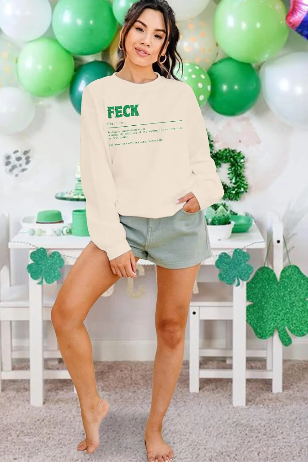 Women St. Patrick's Day Sweatshirts Shamrock Sweater Funny Irish Ireland Sayings Long Sleeve Shirt Tops