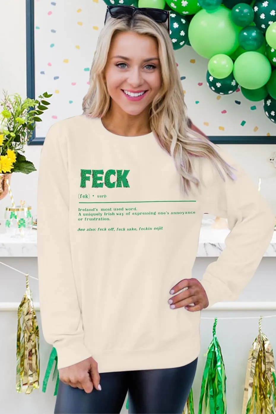 Women St. Patrick's Day Sweatshirts Shamrock Sweater Funny Irish Ireland Sayings Long Sleeve Shirt Tops