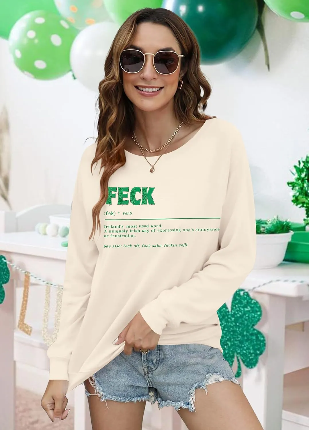 Women St. Patrick's Day Sweatshirts Shamrock Sweater Funny Irish Ireland Sayings Long Sleeve Shirt Tops