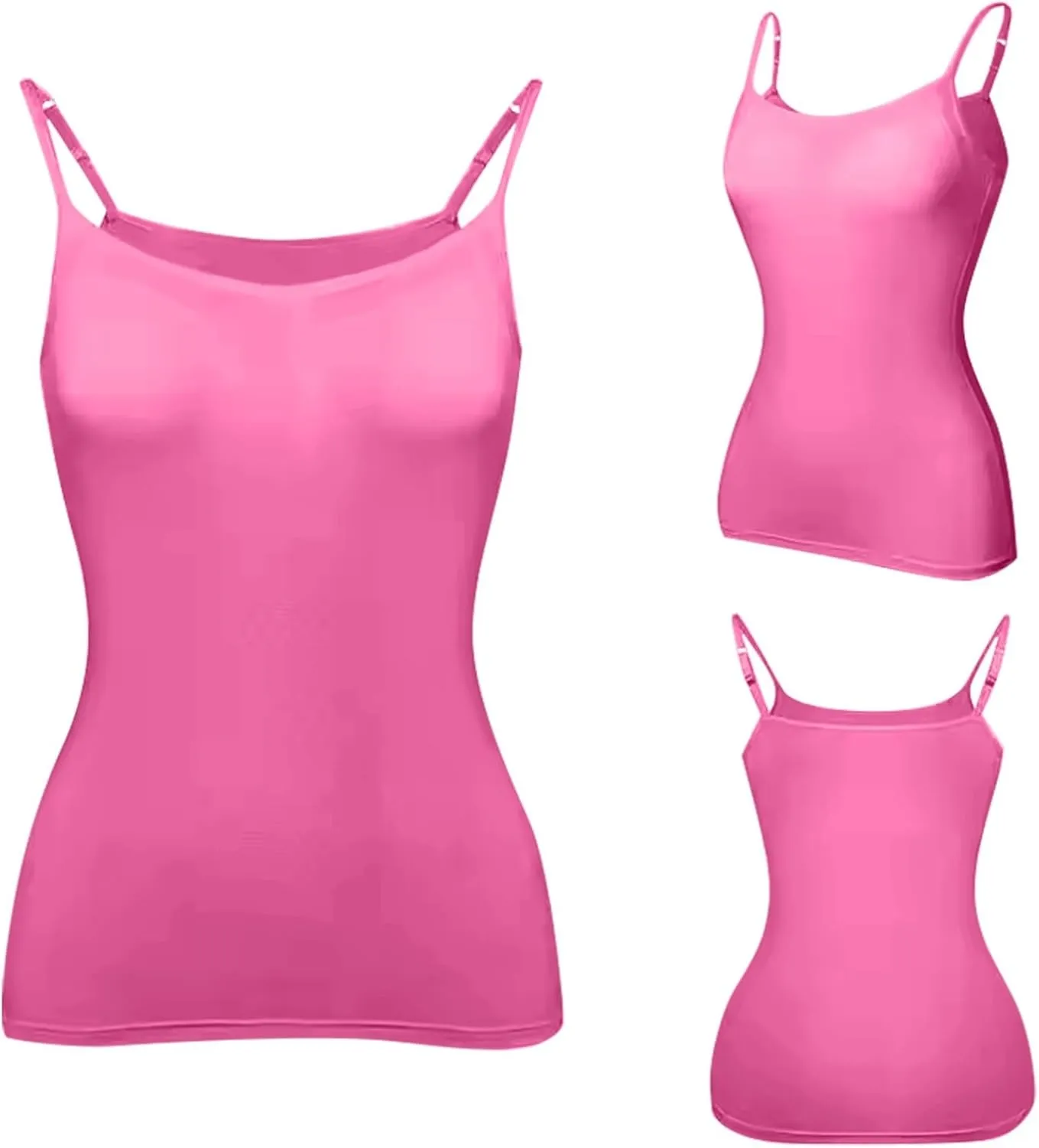 Women Tank Tops with Built in Bras Cotton Shelf Bra Camisoles Adjustable Spaghetti Basic Undershirt Layer Cami 2 Pack