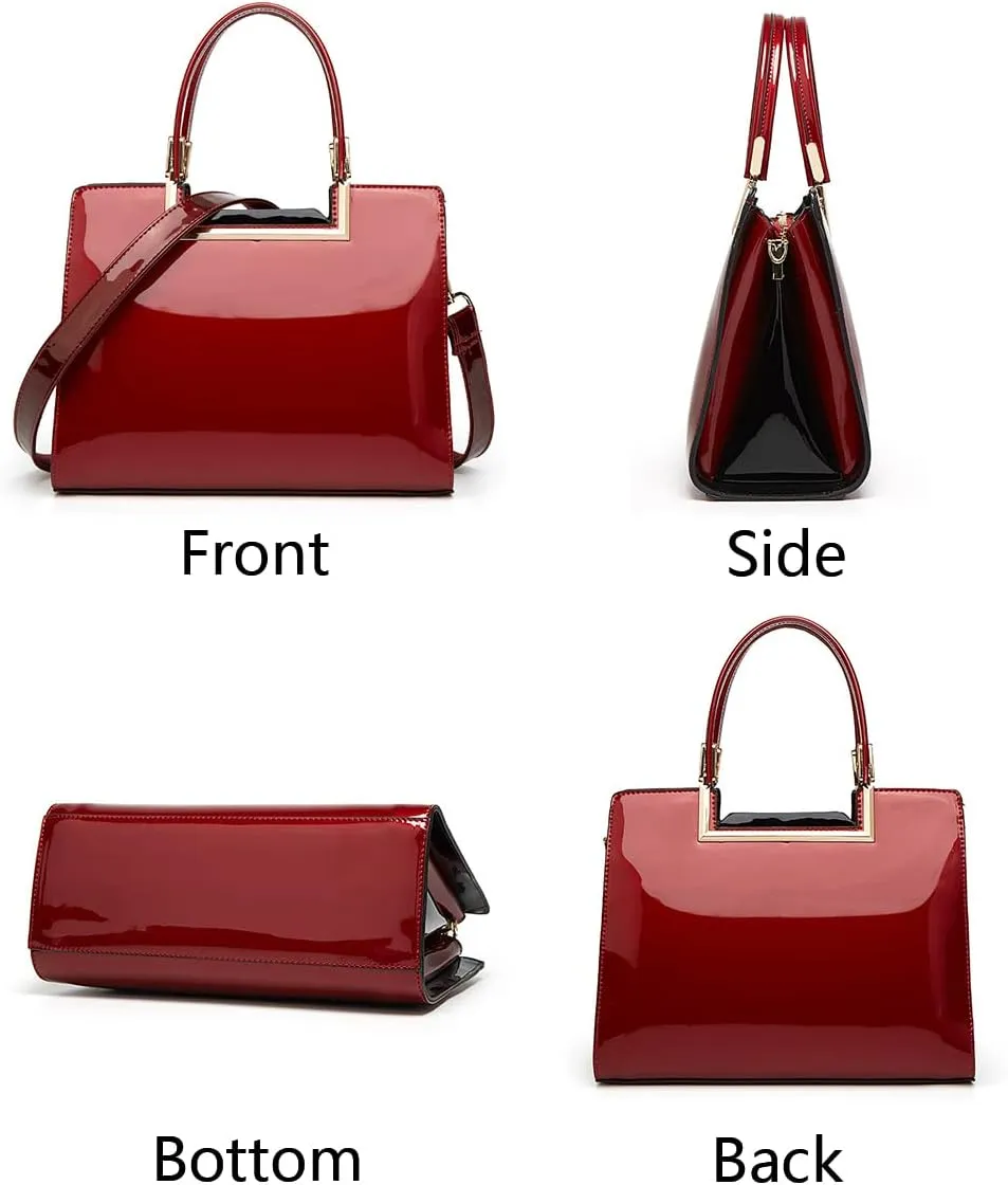 Women Top-handle Satchel Handbag Purse Patent PU Leather Glossy Shoulder Crossbody Bags