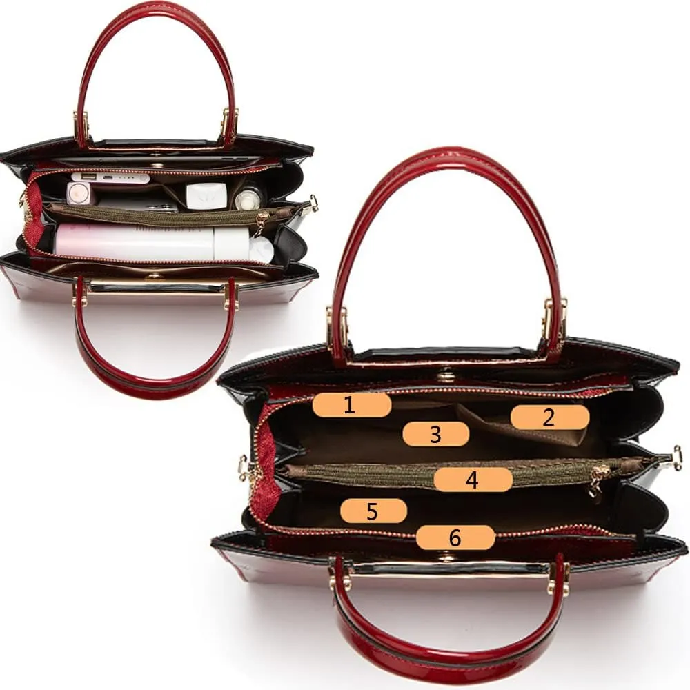 Women Top-handle Satchel Handbag Purse Patent PU Leather Glossy Shoulder Crossbody Bags