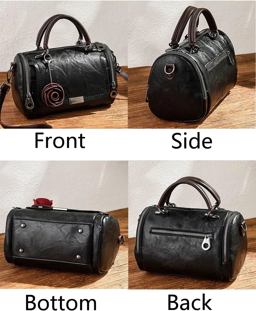 Women Vintage Tote Purse Top-handle Satchel Boston Bags Rose Pendant Shoulder Bags