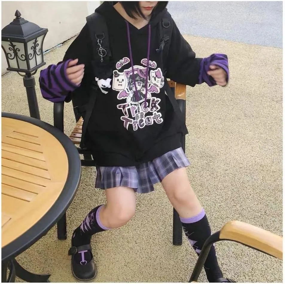 Women Y2K Colorblock Long Sleeve Drawstring Hoodie Sweatshirt Fairy Grunge Jacket Punk Anime Oversized Goth Clothes