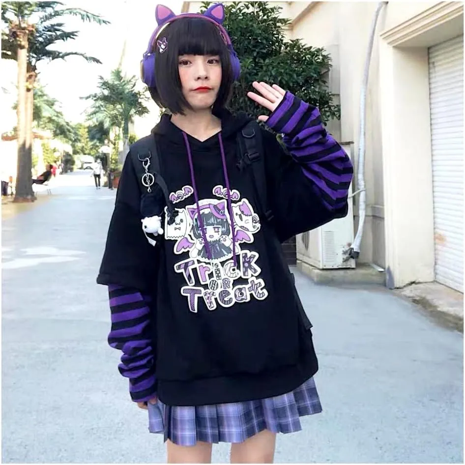Women Y2K Colorblock Long Sleeve Drawstring Hoodie Sweatshirt Fairy Grunge Jacket Punk Anime Oversized Goth Clothes
