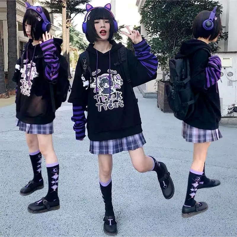 Women Y2K Colorblock Long Sleeve Drawstring Hoodie Sweatshirt Fairy Grunge Jacket Punk Anime Oversized Goth Clothes