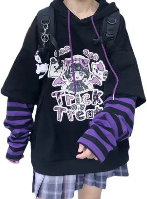 Women Y2K Colorblock Long Sleeve Drawstring Hoodie Sweatshirt Fairy Grunge Jacket Punk Anime Oversized Goth Clothes