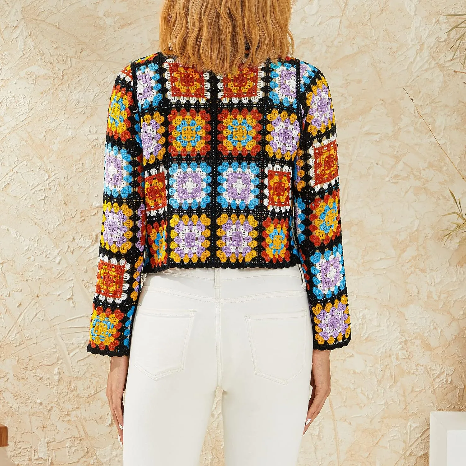 Women Y2k Crochet Floral Knit Pullover Long Sleeve V Neck Sweater Aesthetic Hollow Out Oversized Jumper Top