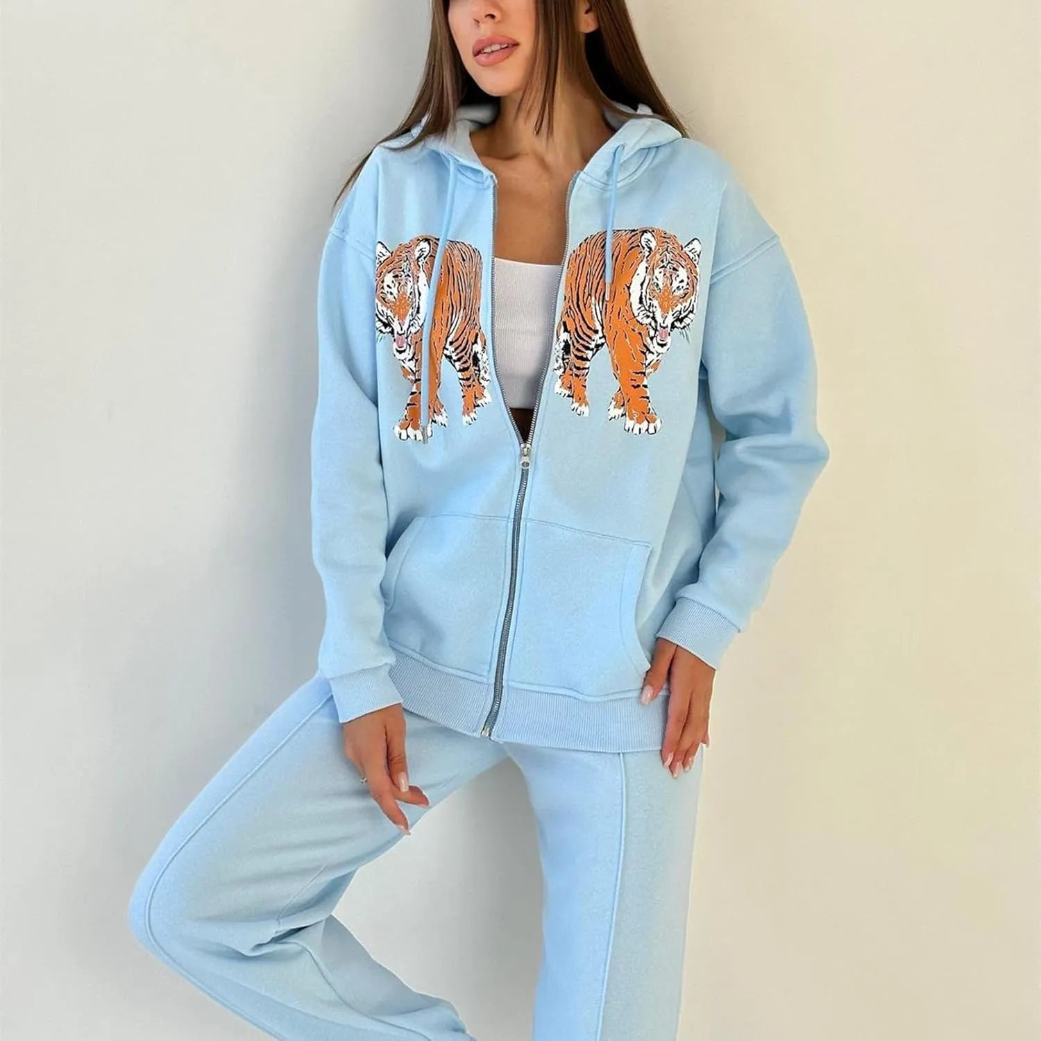Women Y2k Zip Up Cropped Hoodie Vintage Graphic Oversized Hooded Sweatshirt Jacket with Pockets Teen Girl Fall Coat