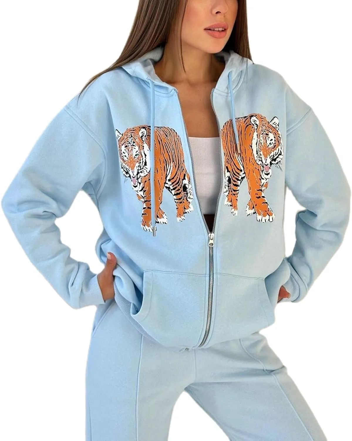 Women Y2k Zip Up Cropped Hoodie Vintage Graphic Oversized Hooded Sweatshirt Jacket with Pockets Teen Girl Fall Coat