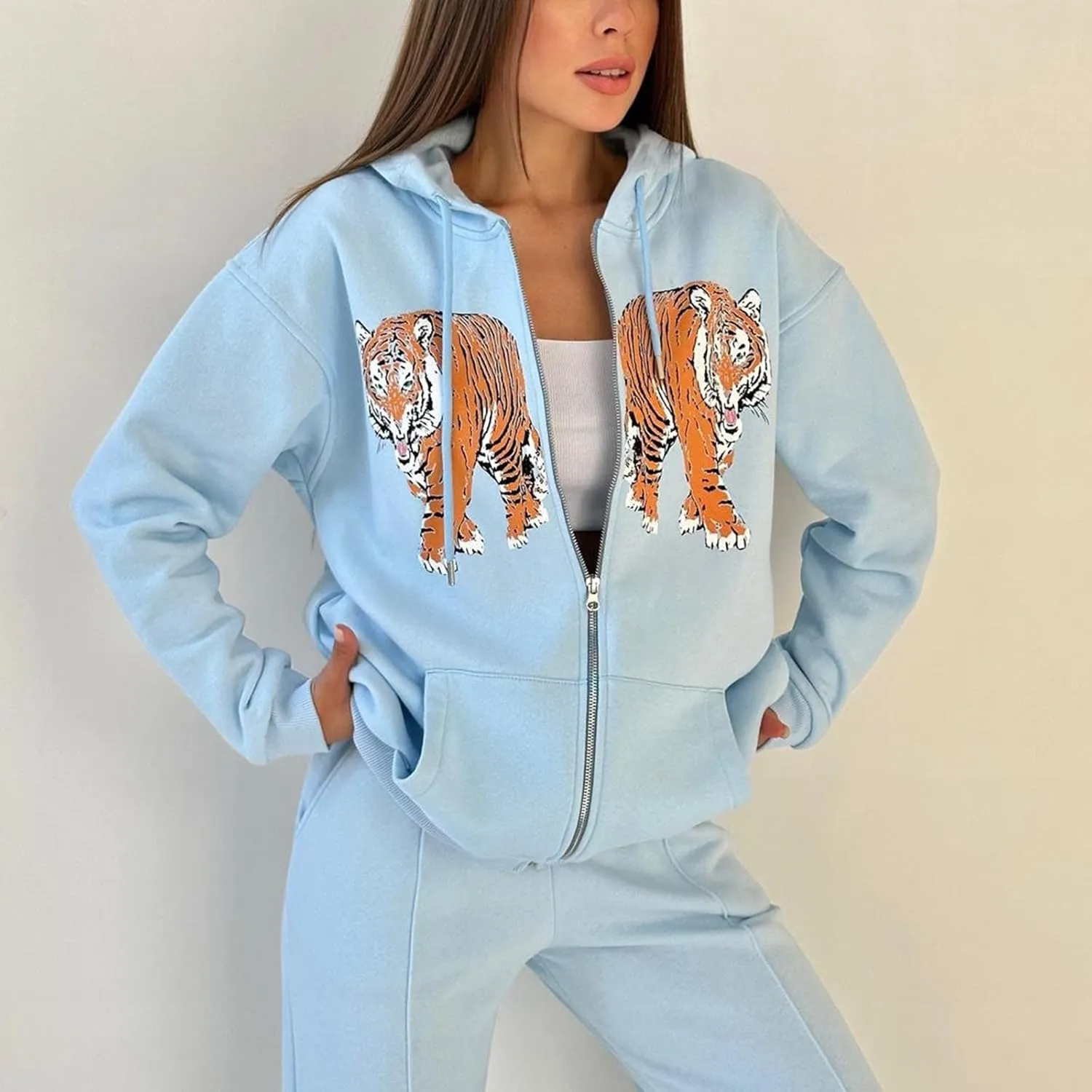 Women Y2k Zip Up Cropped Hoodie Vintage Graphic Oversized Hooded Sweatshirt Jacket with Pockets Teen Girl Fall Coat