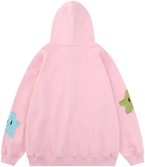 Women Y2K Zip Up Hoodies Cute Grunge Star Oversized Hoodies Preppy Long Sleeve Sweatshirts Goth Star Graphic Jacket