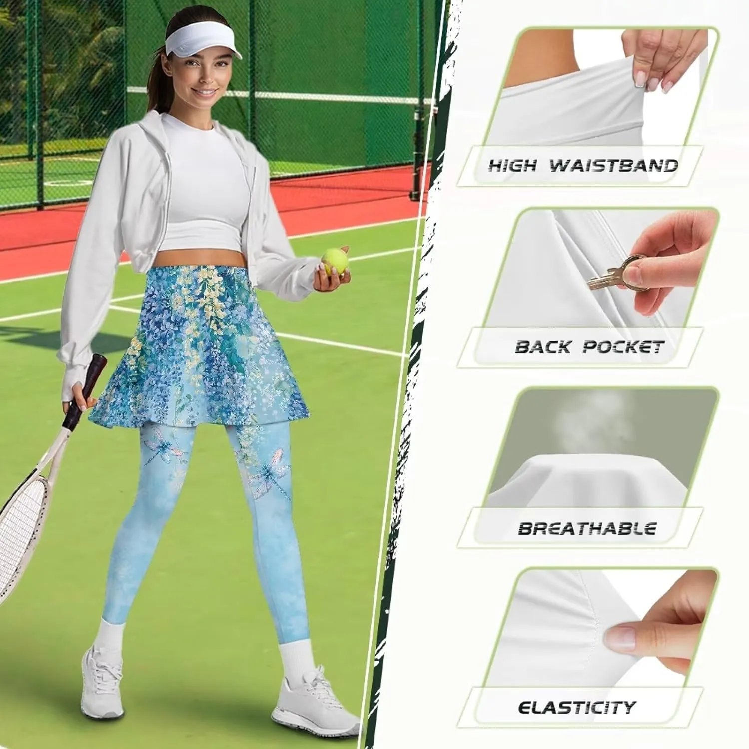 Women Yoga Skirted Leggings High Elasticity Active Skort Athletic Skapri with Back Pockets for Yoga,Pilates