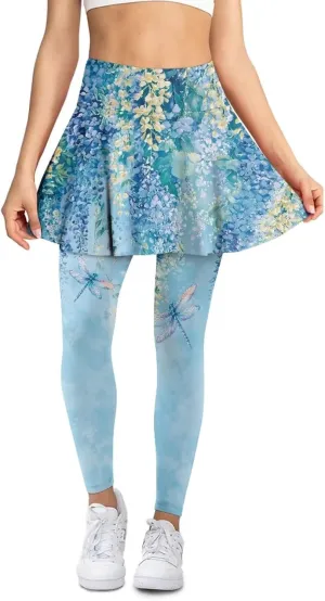 Women Yoga Skirted Leggings High Elasticity Active Skort Athletic Skapri with Back Pockets for Yoga,Pilates