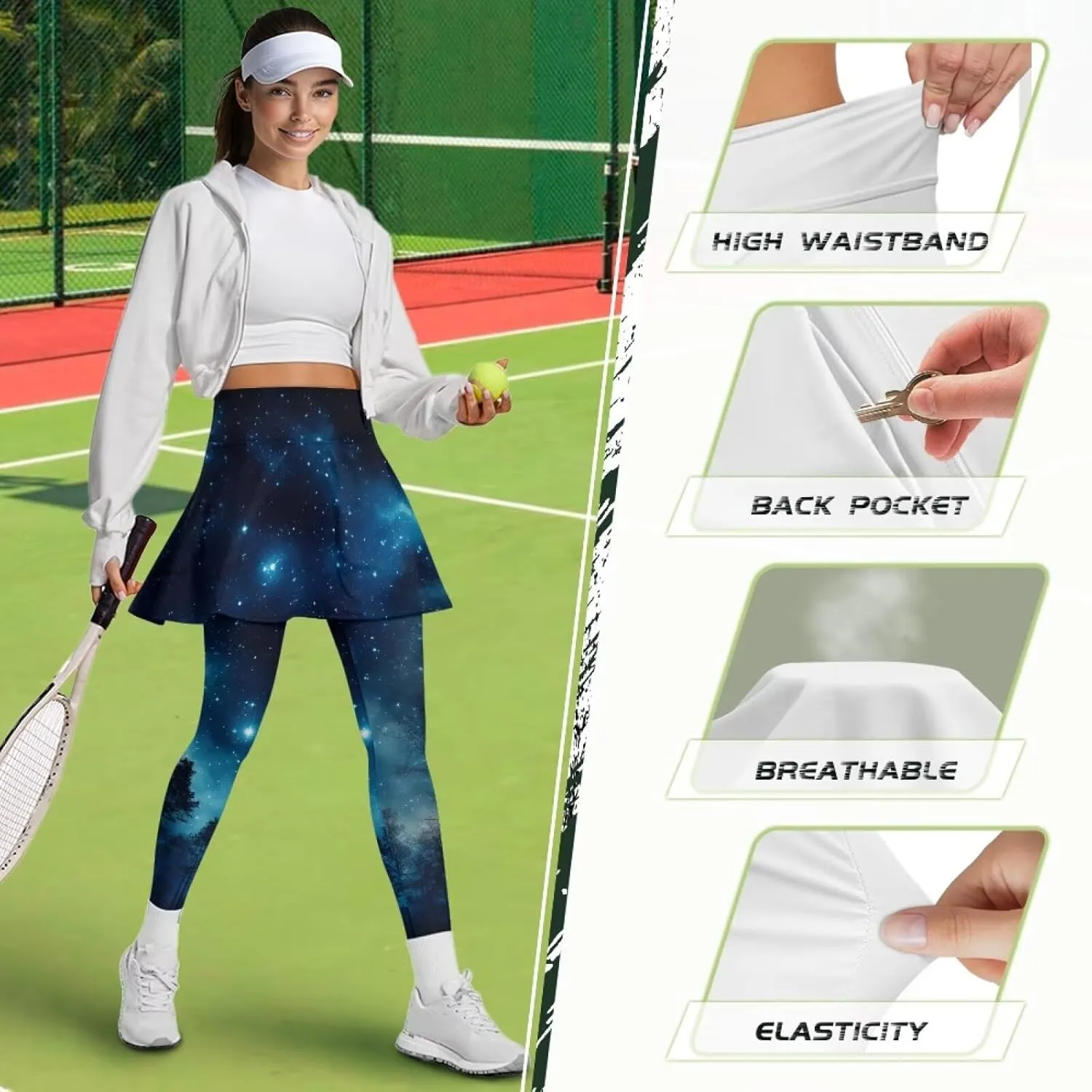 Women Yoga Skirted Leggings High Elasticity Active Skort Athletic Skapri with Back Pockets for Yoga,Pilates