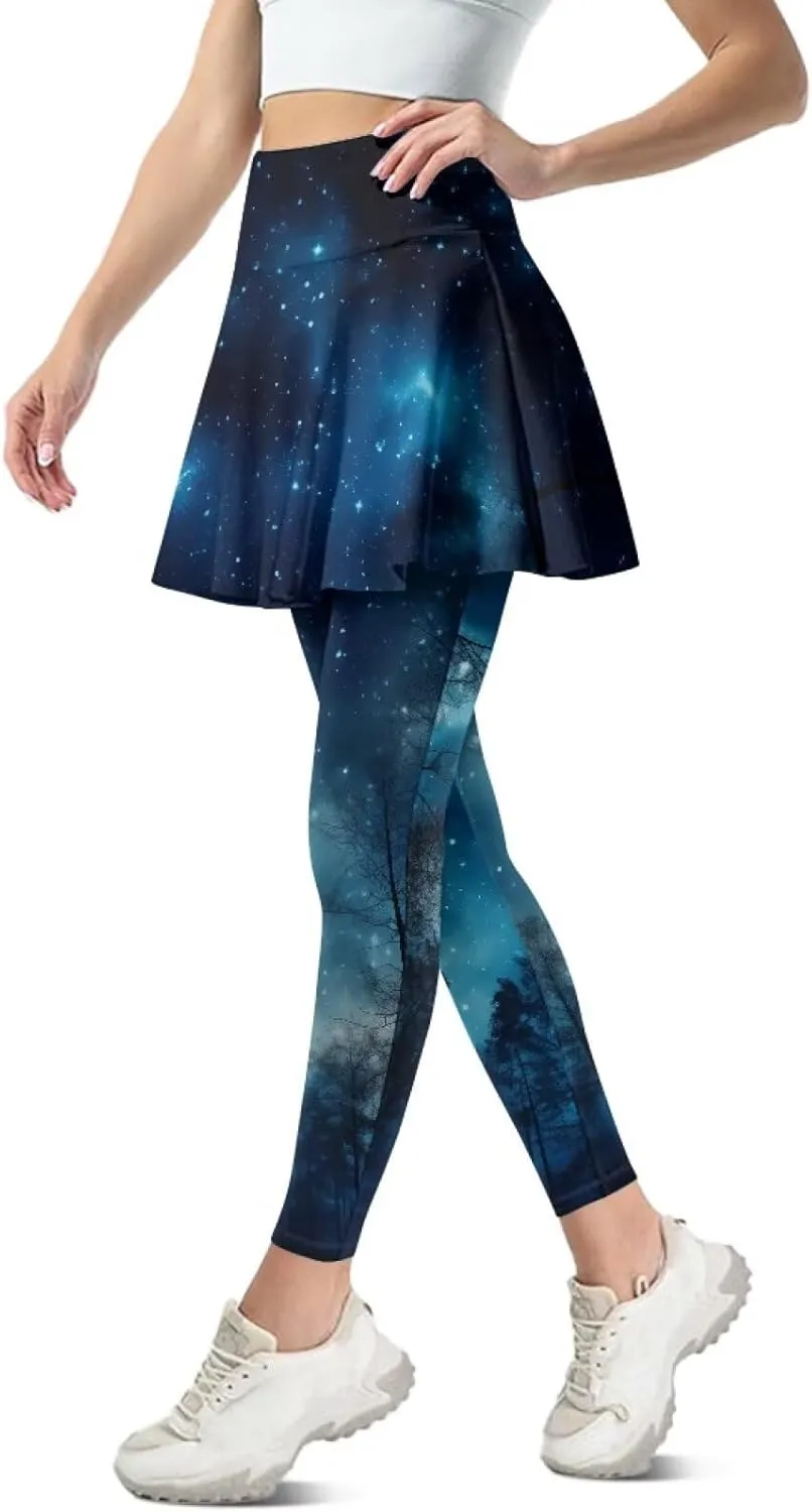 Women Yoga Skirted Leggings High Elasticity Active Skort Athletic Skapri with Back Pockets for Yoga,Pilates