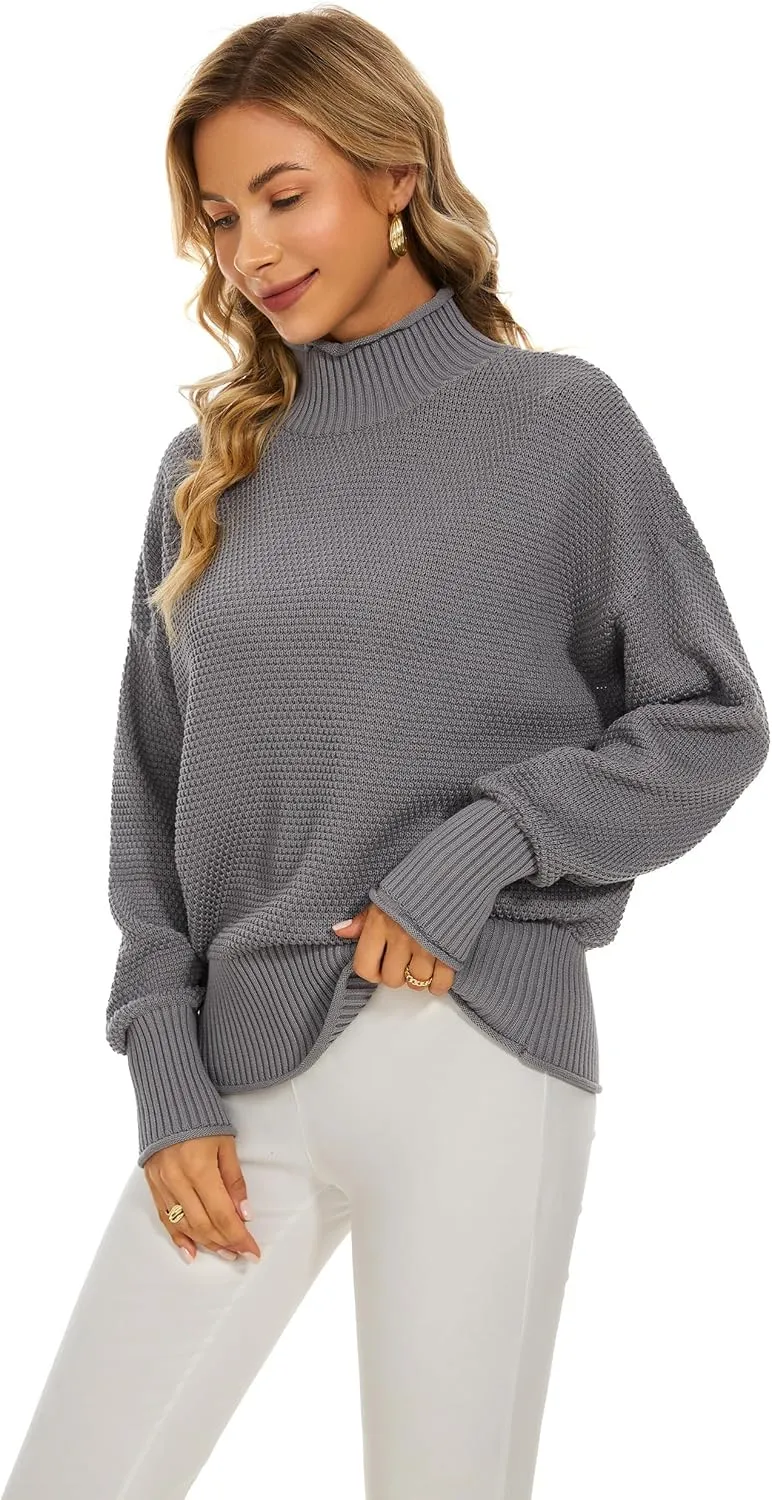 Women's 100% Cotton Turtleneck Oversized Sweaters 2024 Loose Long Sleeve Pullover Batwing Knit Jumper