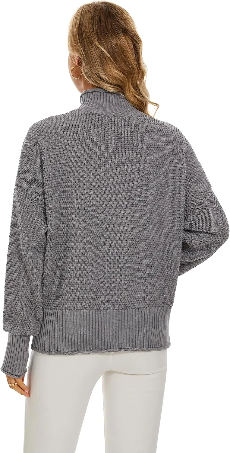 Women's 100% Cotton Turtleneck Oversized Sweaters 2024 Loose Long Sleeve Pullover Batwing Knit Jumper