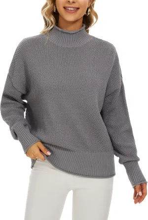 Women's 100% Cotton Turtleneck Oversized Sweaters 2024 Loose Long Sleeve Pullover Batwing Knit Jumper