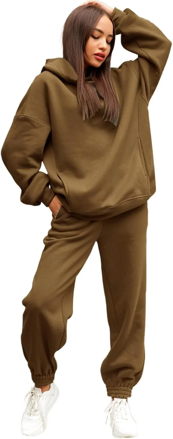 Womens 2 Piece Outfits Lounge Half Zip Hoodie Sweatsuit Sets Oversized Sweatshirt Baggy Fall Fashion Sweatpants