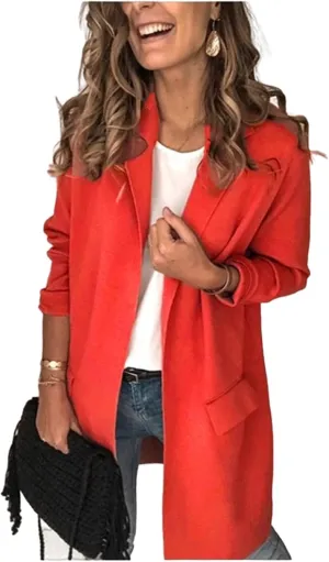 Womens 2023 Long Blazers Casual Open Front Jackets Long Sleeve Lightweight Work Office Jackets Blazer with Pockets