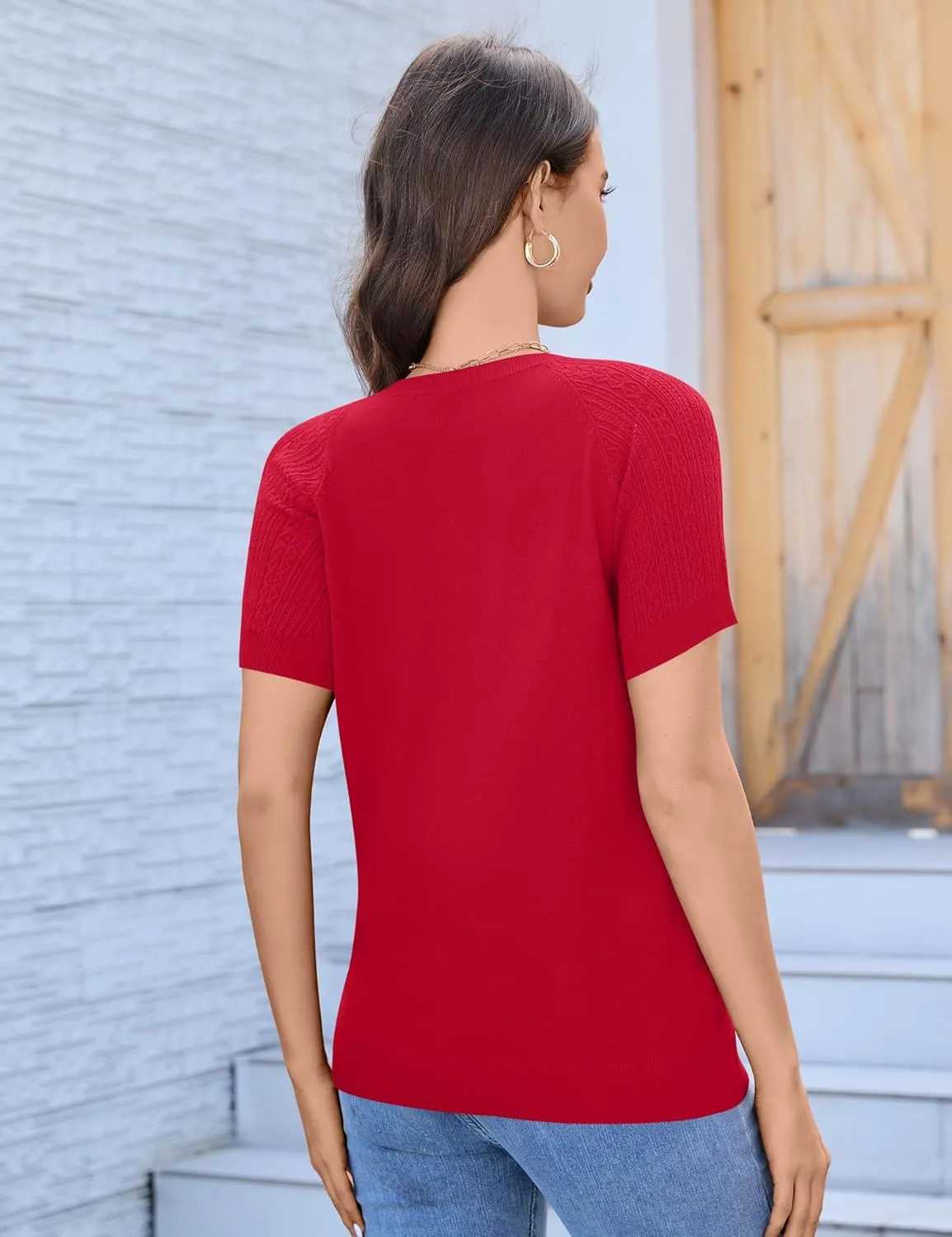 Women's 2025 Short Sleeve Cardigan Button Up Hollowed Out Crewneck Shrug Sweaters Knit Sweater Tops Lightweight