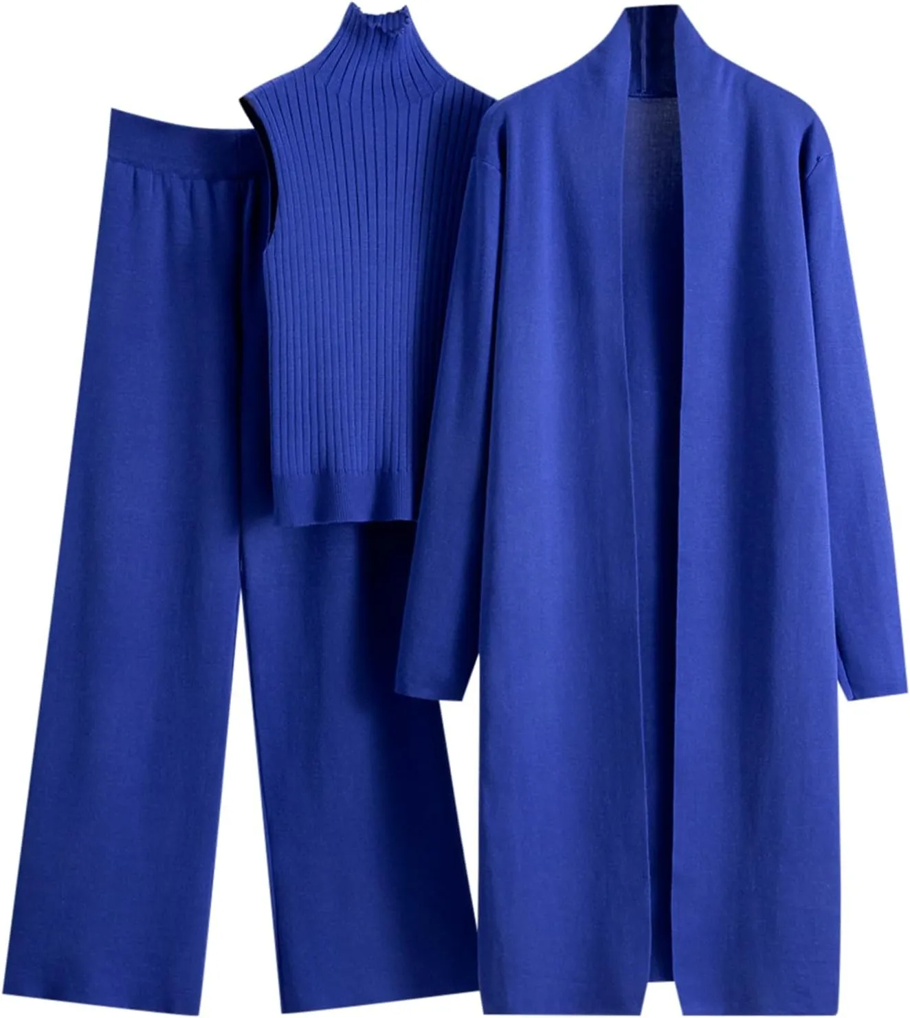Womens 3 Piece Outfits Knitted Mock Neck Sweater Vest Long Cardigan Wide Leg Pants Suit Fashion Tracksuits 3 Pcs