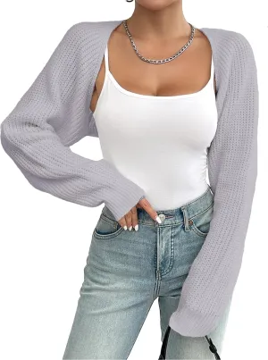Women's Bolero Shrug Sweater Rib Knitted Long Sleeve Open Front Cropped Cardigan Y2K Tops