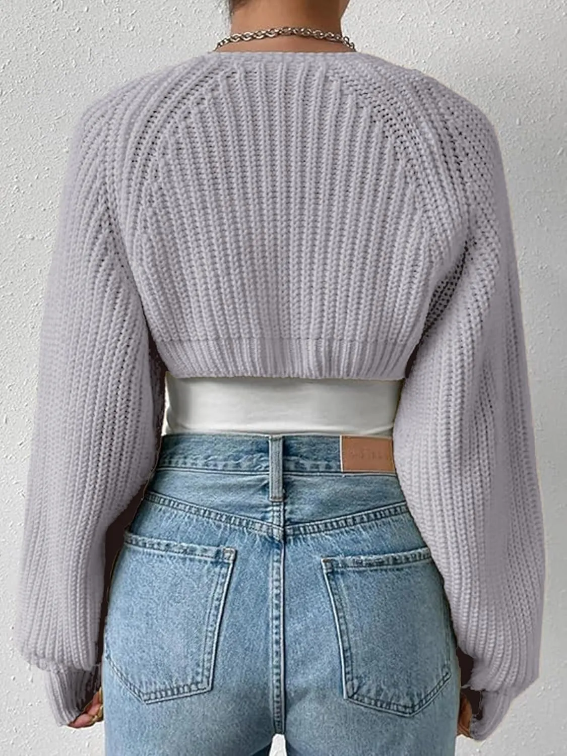 Women's Bolero Shrug Sweater Rib Knitted Long Sleeve Open Front Cropped Cardigan Y2K Tops