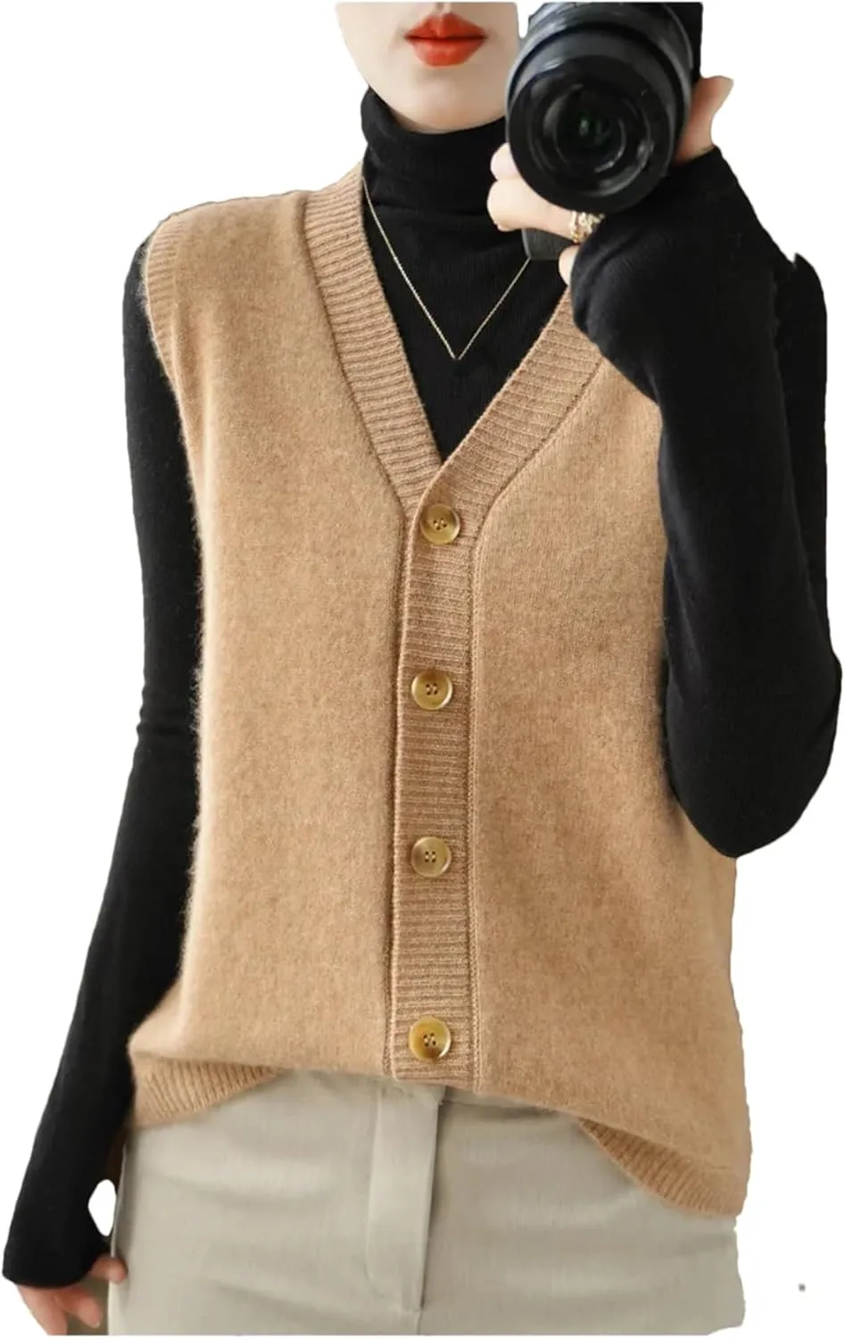 Women's Cashmere Cardigan Vest Autumn/Winter Sweater Vest Sleeveless Pullover Wastcoats