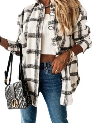 Women's Casual Long Sleeve Tops Fall Blouses Flannel Plaid Button-Down Shirt Jacket with Pockets