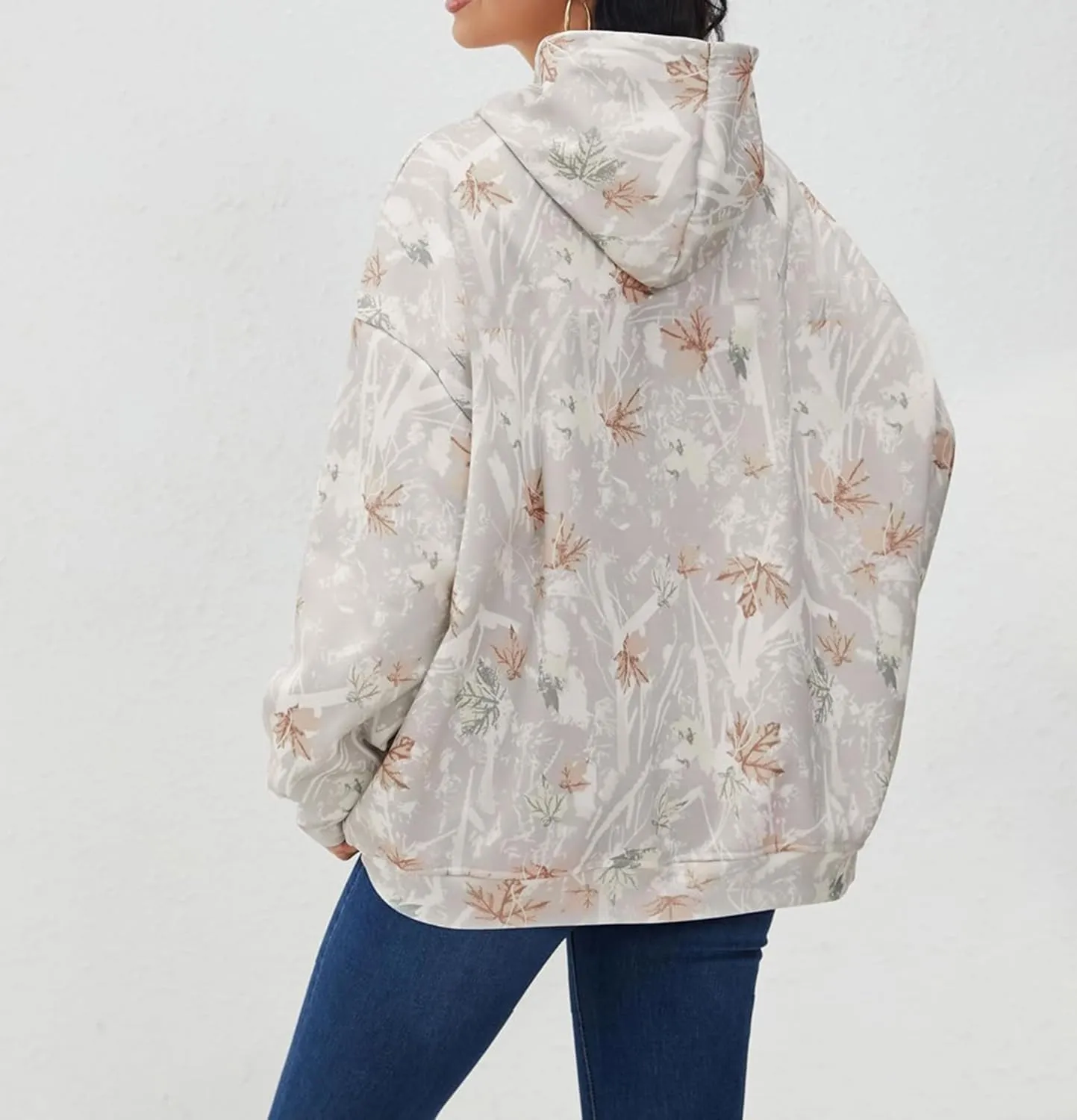 Womens Cotton Maple Leaf Print Hoodies Camo Oversized Hooded Long Sleeve Pullover Shirt With Pocket