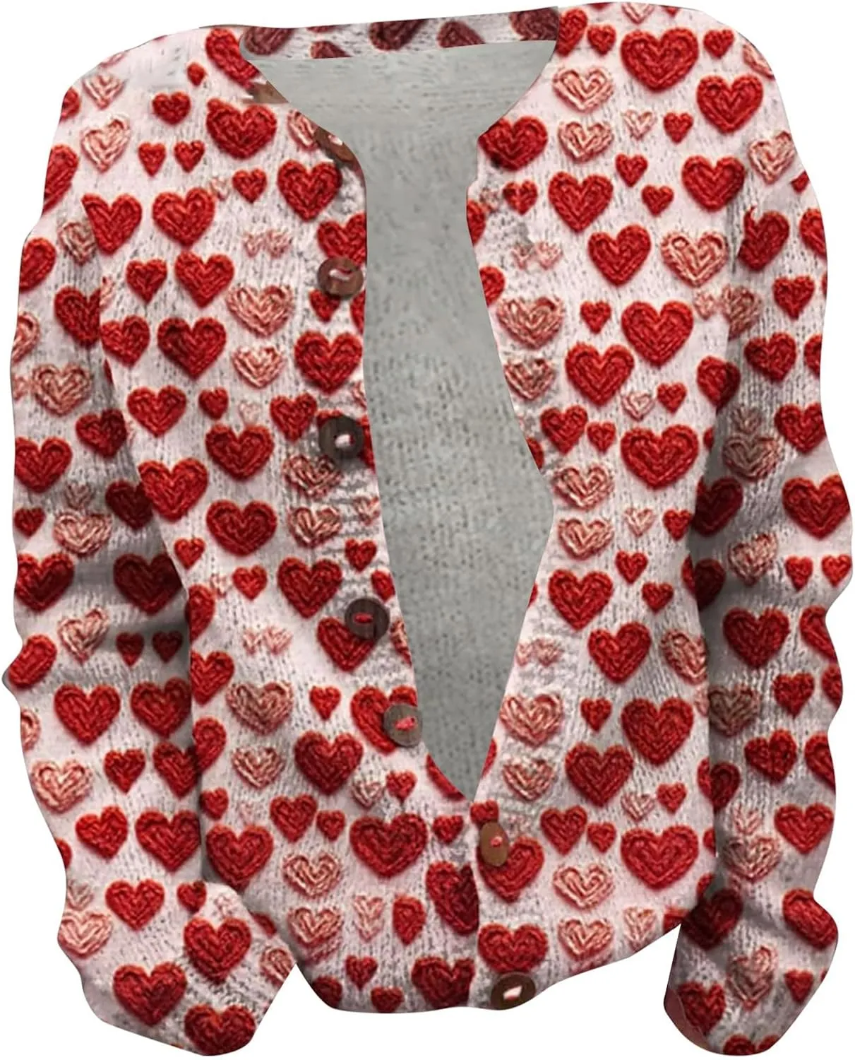 Women's Cute Pattern Printed Sweater Cardigan Long Sleeve Button Open Love Heart Knitted Sweater Outwear Coat
