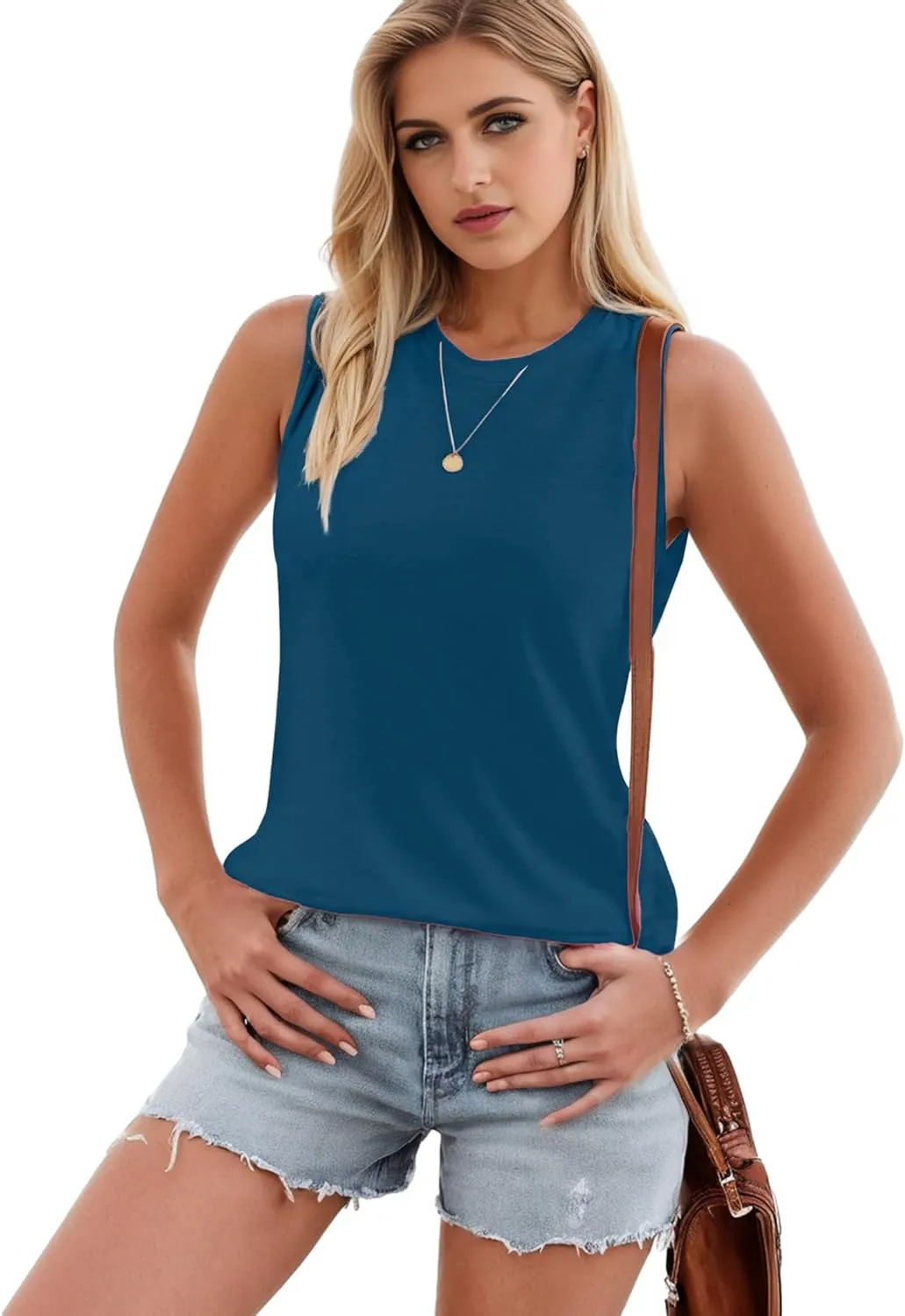Womens Fashion Tank Tops Crewneck Loose Fit Basic Going Out Clothes Casual Summer Sleeveless Shirts for Women