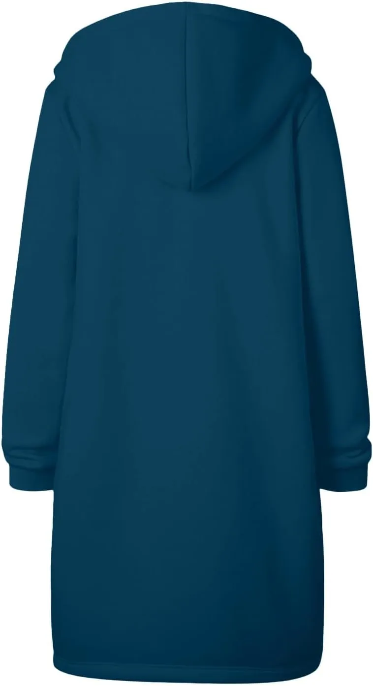 Womens Fleece Zip Up Hoodie Jacket Fall Casual Loose Lightweight Long Sleeve Tunic Hooded Pullover Sweatshirts with Pockets