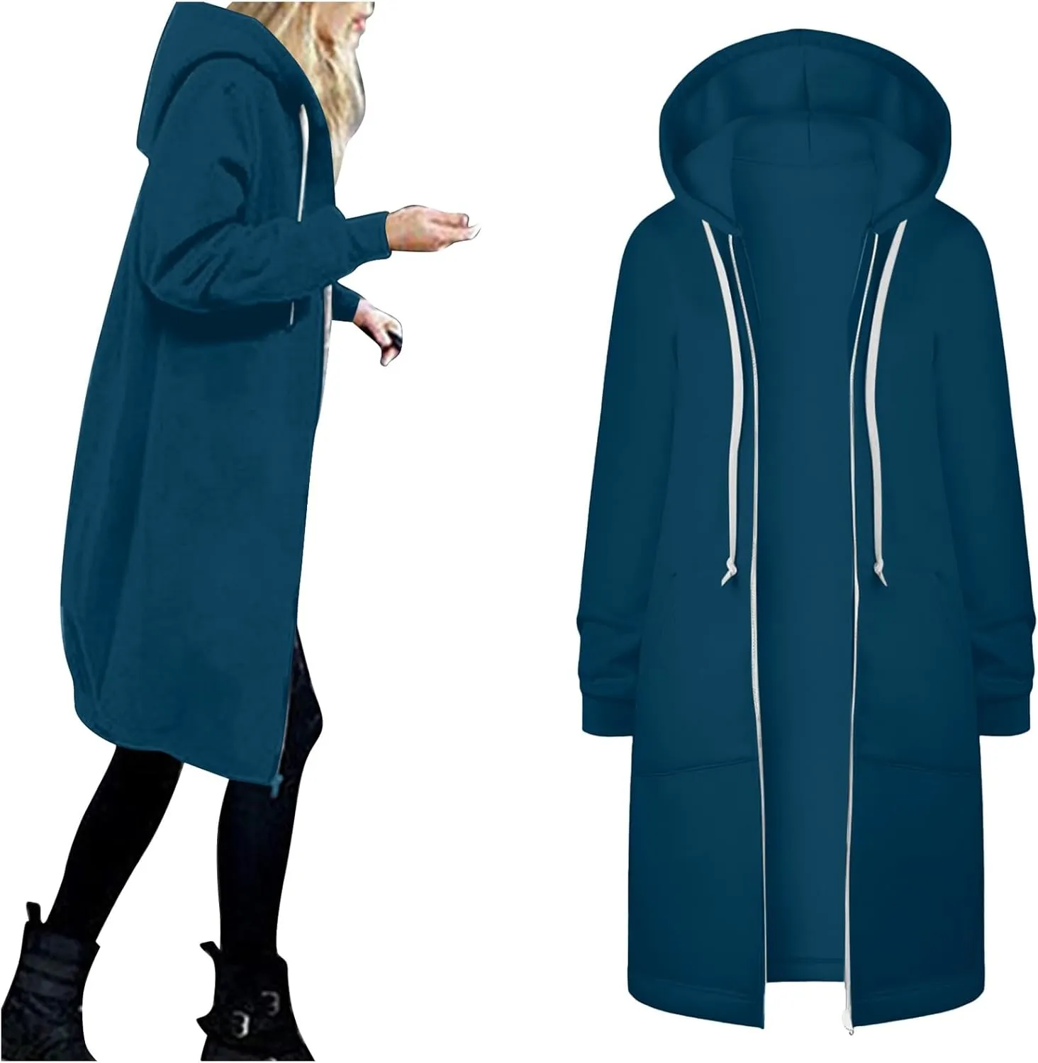 Womens Fleece Zip Up Hoodie Jacket Fall Casual Loose Lightweight Long Sleeve Tunic Hooded Pullover Sweatshirts with Pockets