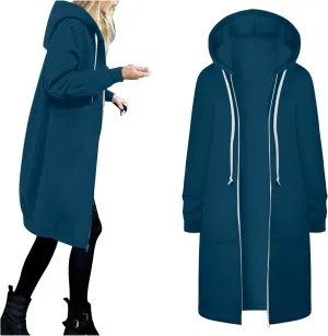 Womens Fleece Zip Up Hoodie Jacket Fall Casual Loose Lightweight Long Sleeve Tunic Hooded Pullover Sweatshirts with Pockets