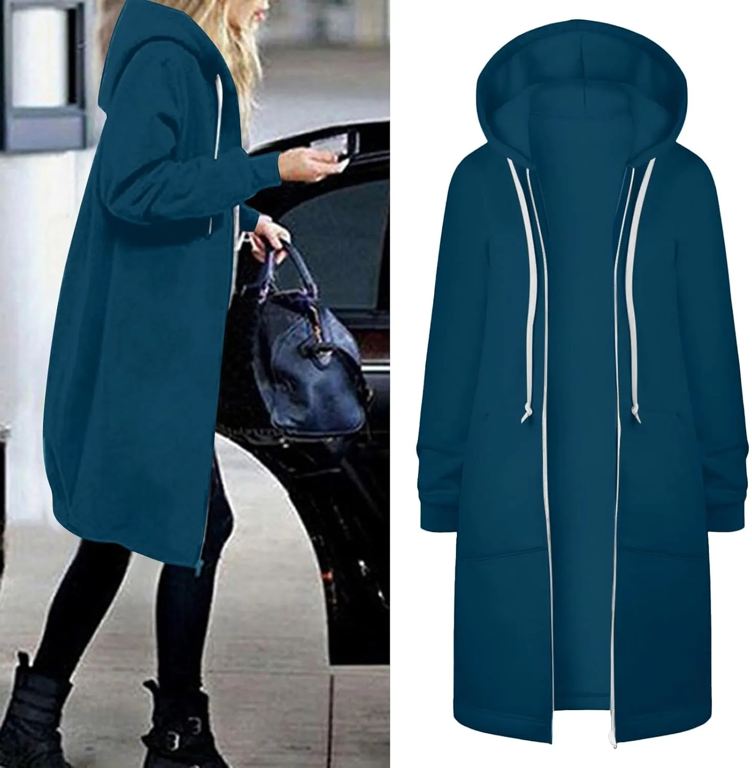 Womens Fleece Zip Up Hoodie Jacket Fall Casual Loose Lightweight Long Sleeve Tunic Hooded Pullover Sweatshirts with Pockets