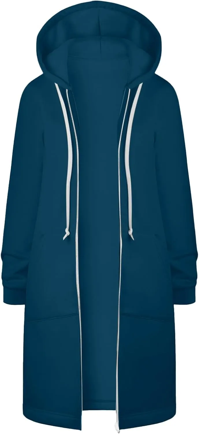 Womens Fleece Zip Up Hoodie Jacket Fall Casual Loose Lightweight Long Sleeve Tunic Hooded Pullover Sweatshirts with Pockets
