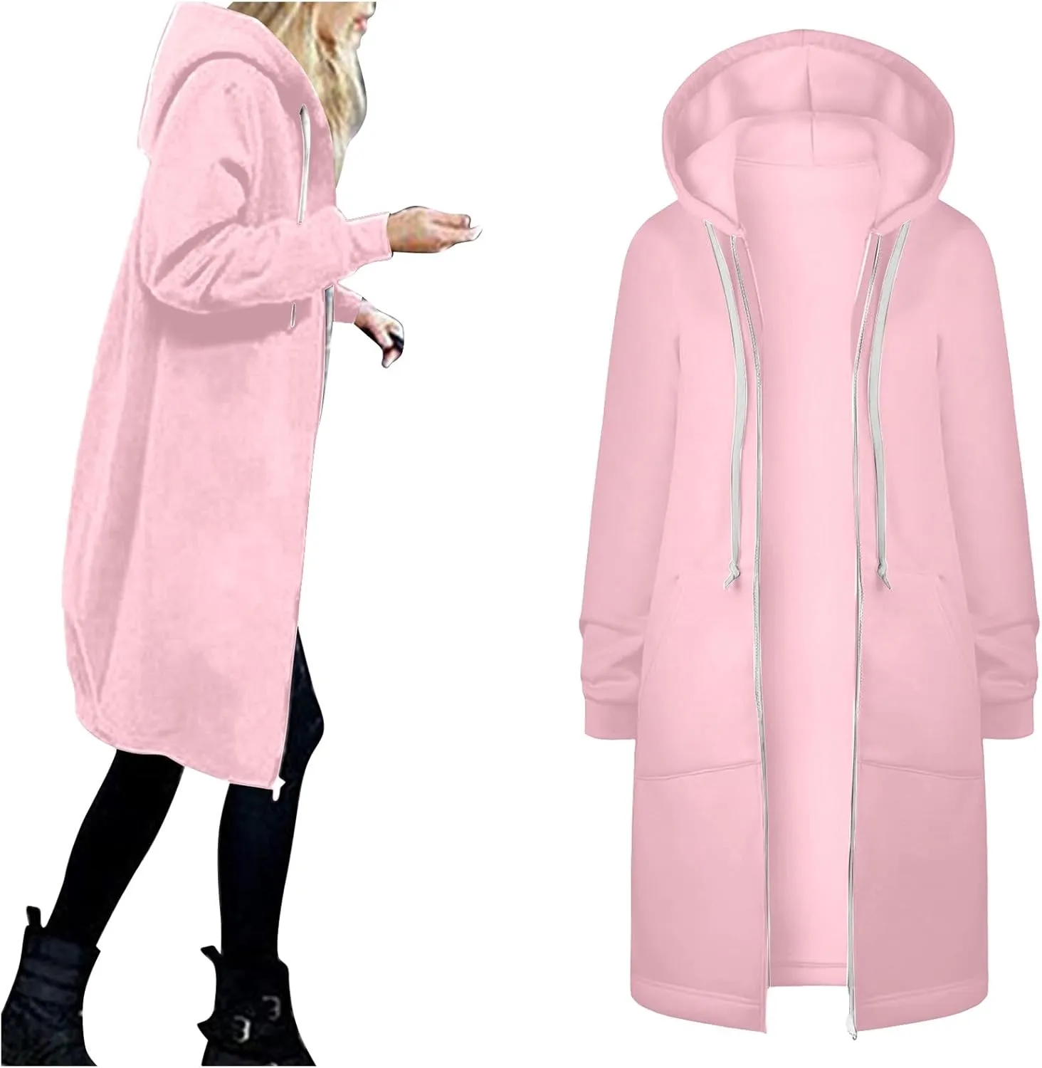 Womens Fleece Zip Up Hoodie Jacket Fall Casual Loose Lightweight Long Sleeve Tunic Hooded Pullover Sweatshirts with Pockets