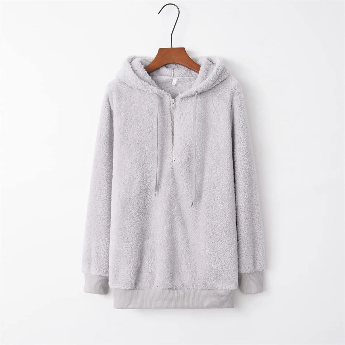 Womens Fuzzy Hoodies Sherpa Fleece Lined Sweatshirts Half Zipper Long Sleeve Pullover Casual Sport Hoodie Tops