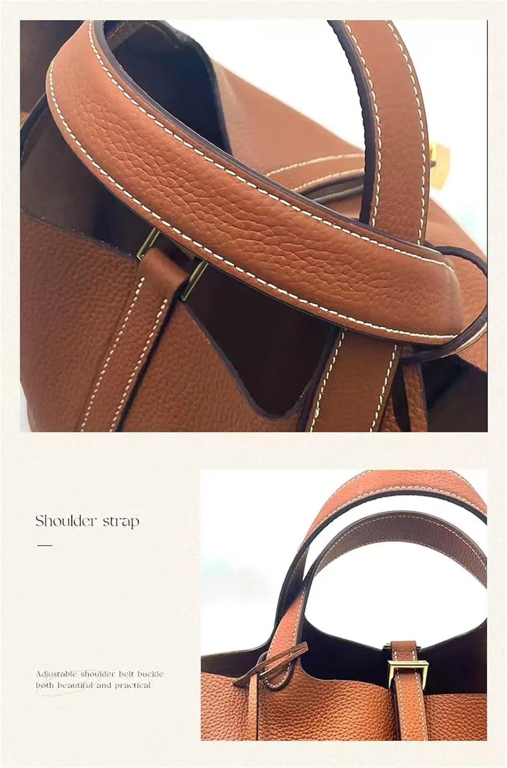 Women's Genuine Leather Basket Bag, Top Layer Cowhide Bucket Bag(01)